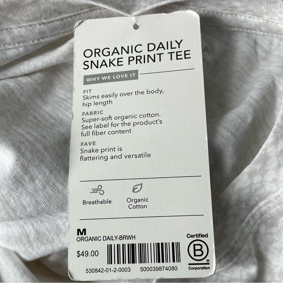 New! Athleta Organic Daily Snake Print Tee white nwt 35273 - Picture 12 of 14